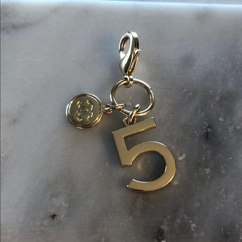 CHANEL Gold-Tone '5' Charm with Logo Disc